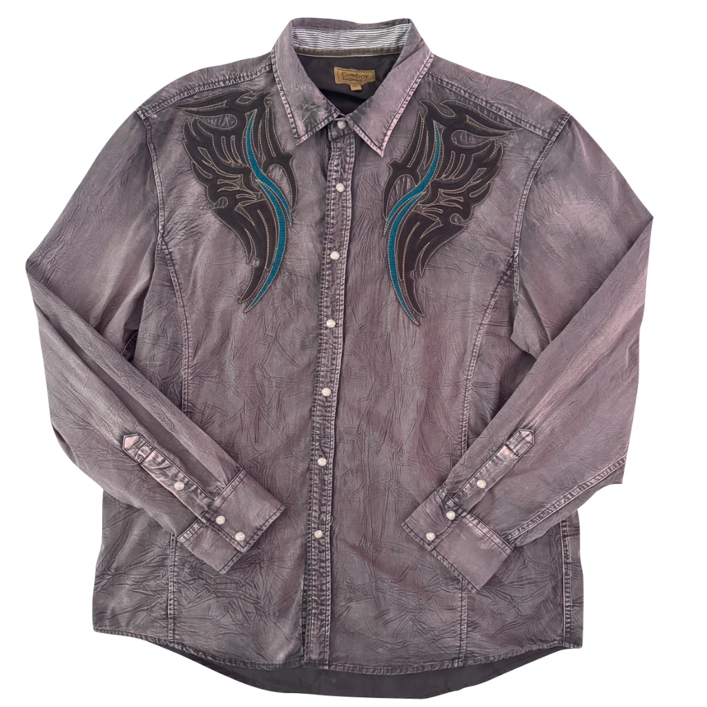 Cowboy Legend Men's Pearl Snap Rockabilly Western Shirt With Embroidery Size Xxl